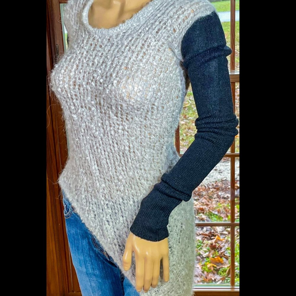 ⭐️HP(X2)⭐️HELMUT LANG▪️Asymmetric Color Block Alpaca Wool Mohair Blend Sweater - Picture 4 of 6